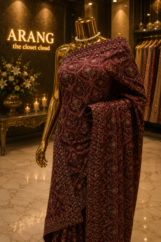 "The Wine Splash" Kashmiri Designer Georgette Saree