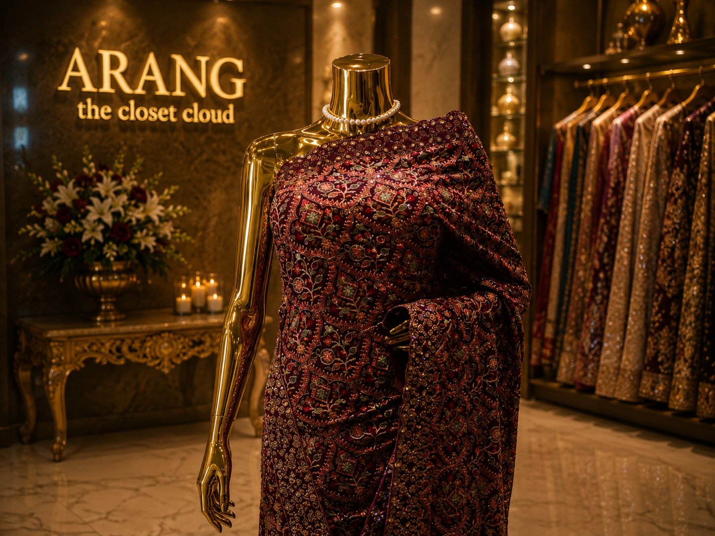 "The Wine Splash" Kashmiri Designer Georgette Saree