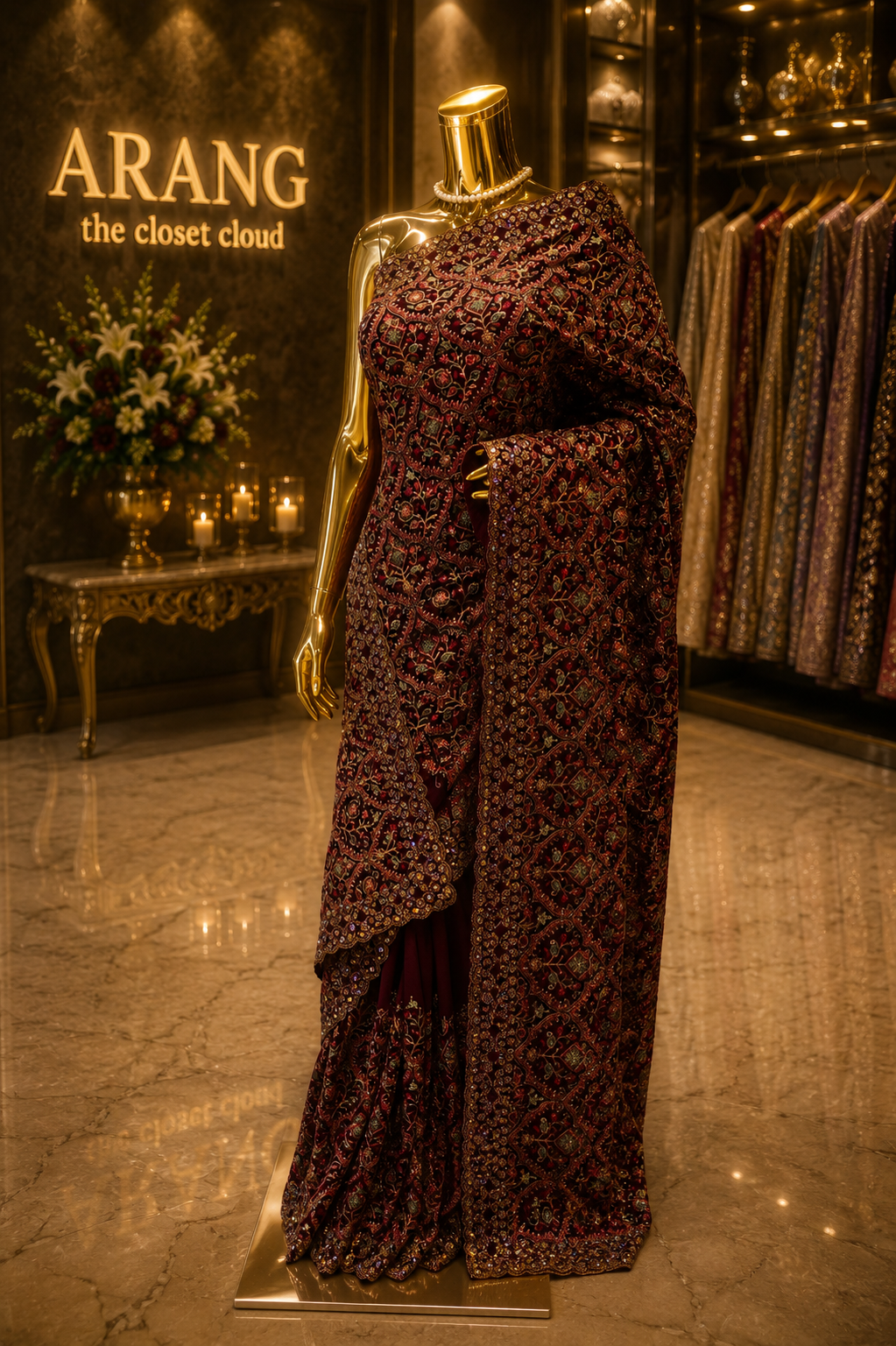 "The Wine Splash" Kashmiri Designer Georgette Saree