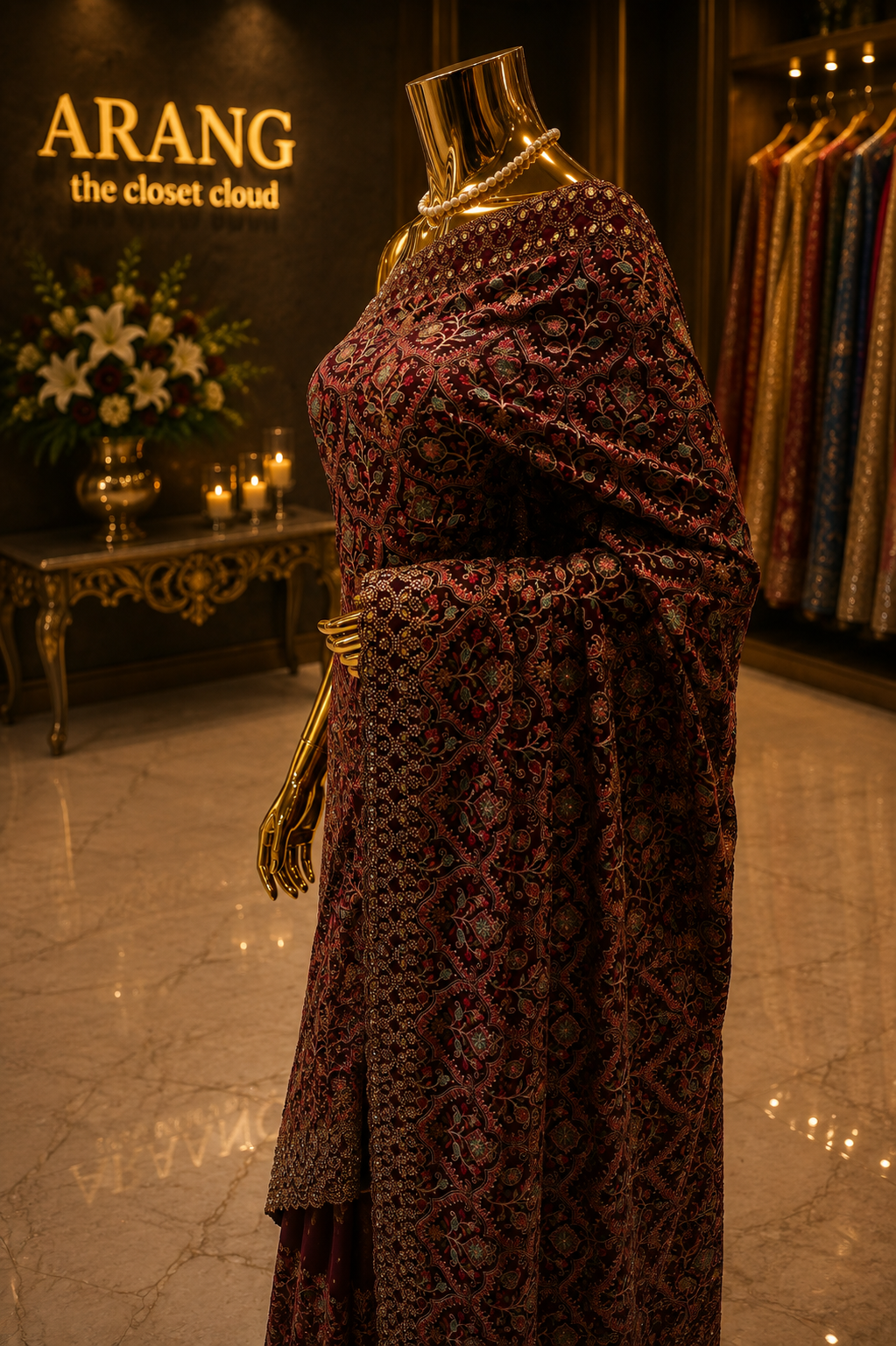 "The Wine Splash" Kashmiri Designer Georgette Saree