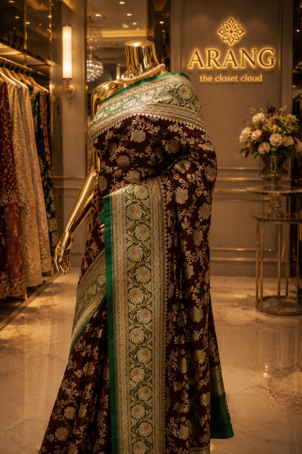 “The Deep Maroon & Emerald Green" Premium Banarasi Silk Saree