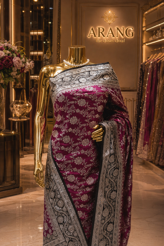 "The Royal Magenta & Black" Premium Banarasi Silk Saree