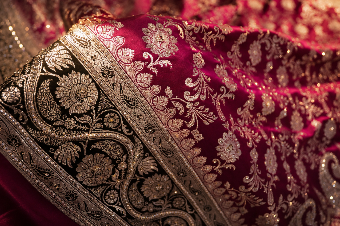 "The Royal Magenta & Black" Premium Banarasi Silk Saree