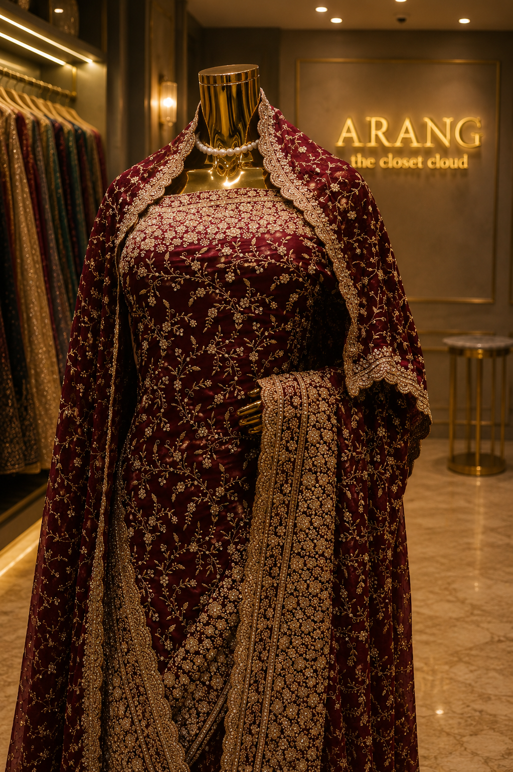 "The Bridal Burgundy" Premium Designer Saree with Veil