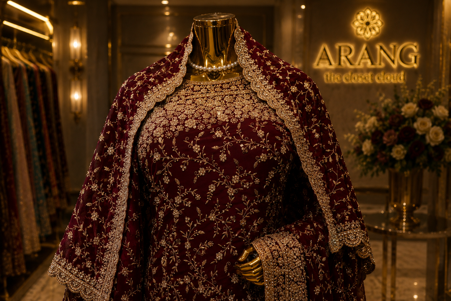 "The Bridal Burgundy" Premium Designer Saree with Veil