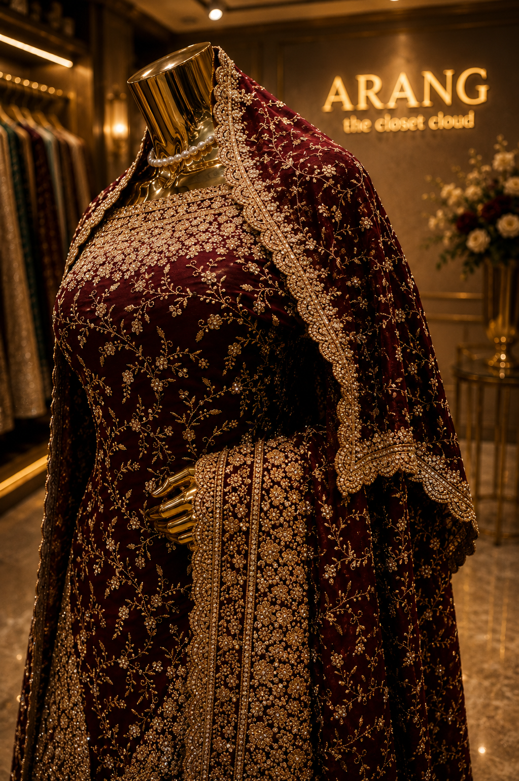 "The Bridal Burgundy" Premium Designer Saree with Veil