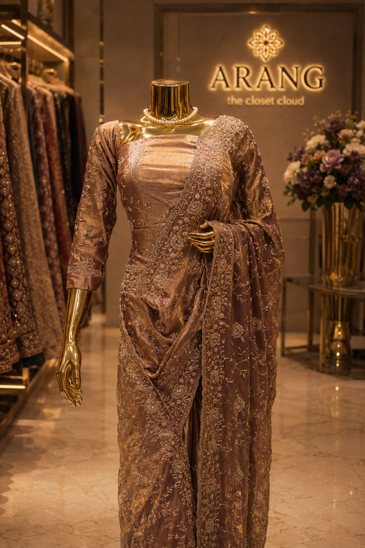 “The Metallic Rose Gold” Premium Designer Saree