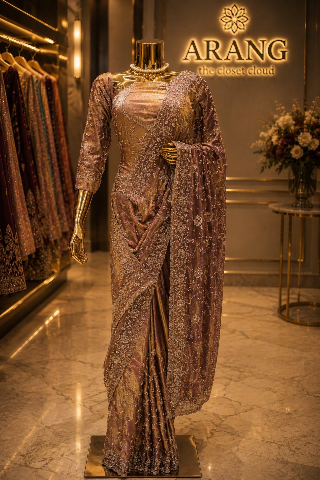 “The Metallic Rose Gold” Premium Designer Saree