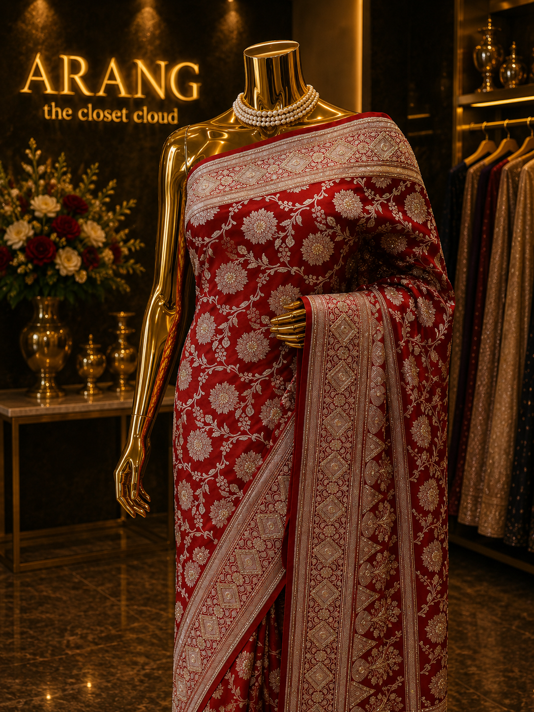 "The Maroon Splash" Premium Banarasi Silk Saree