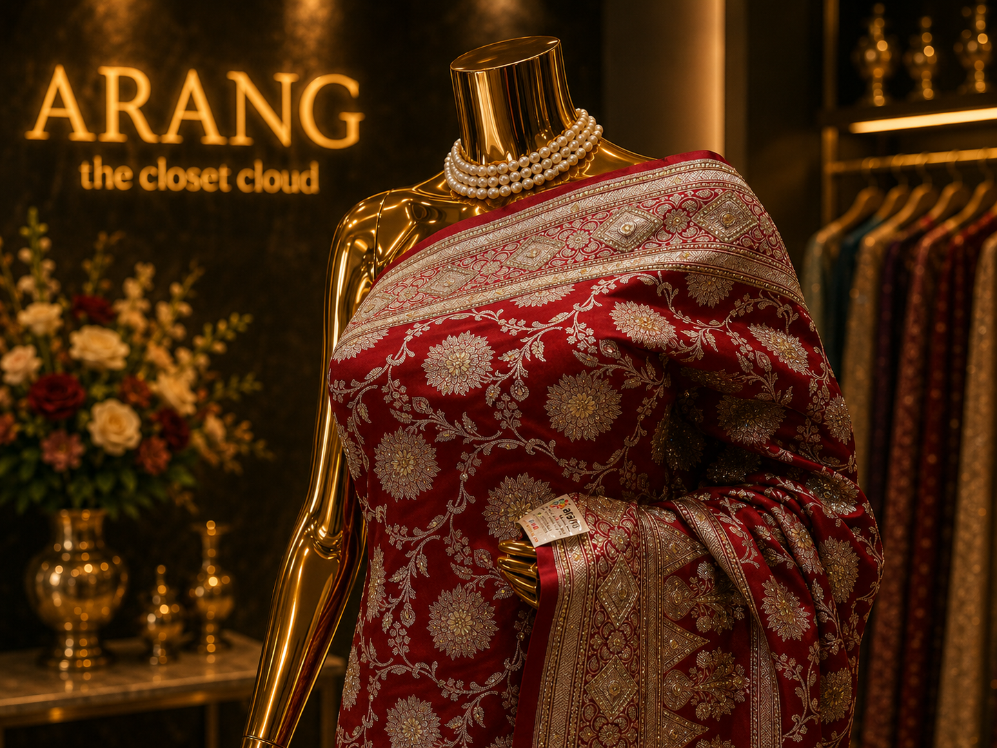 "The Maroon Splash" Premium Banarasi Silk Saree