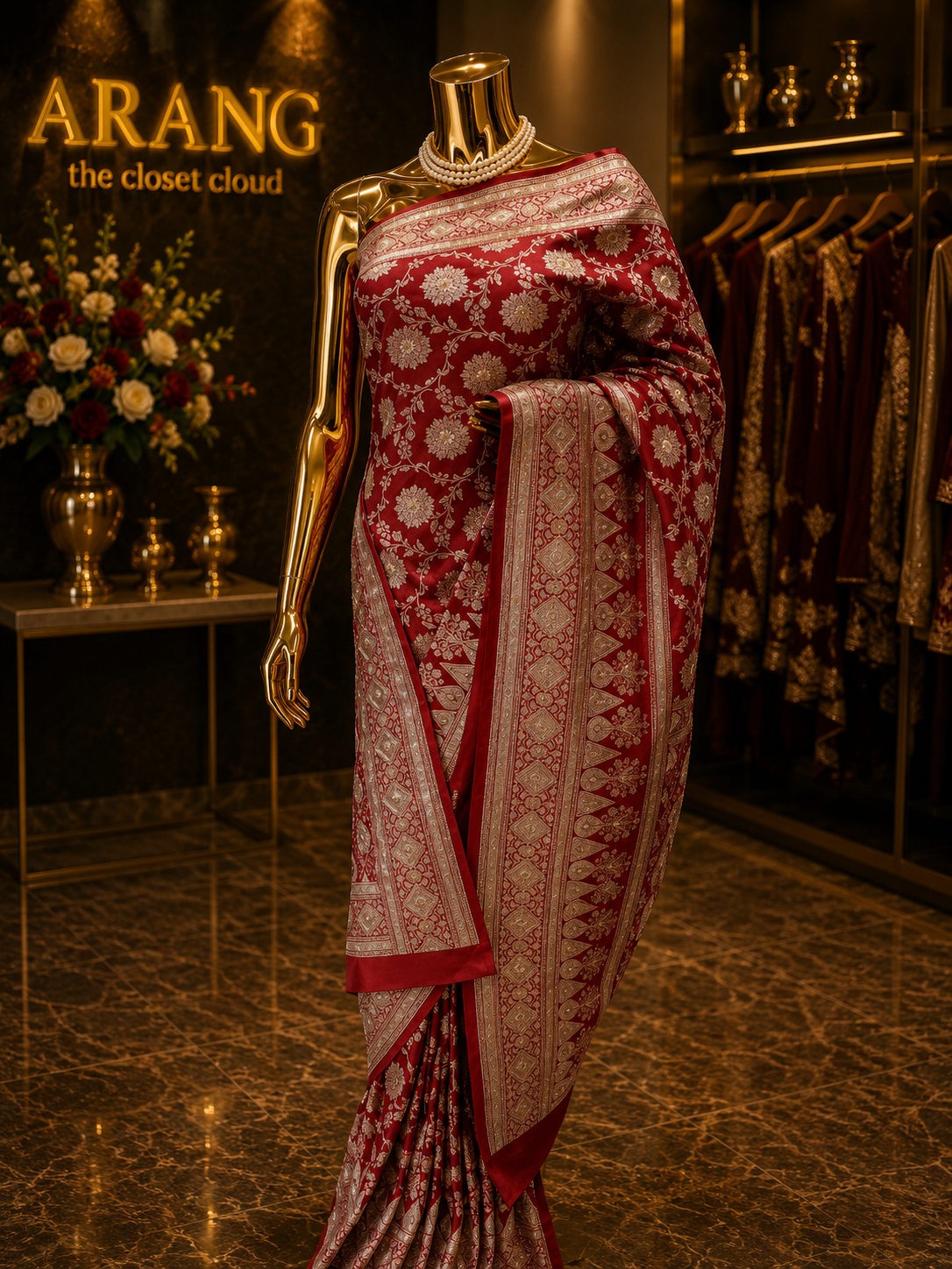 "The Maroon Splash" Premium Banarasi Silk Saree