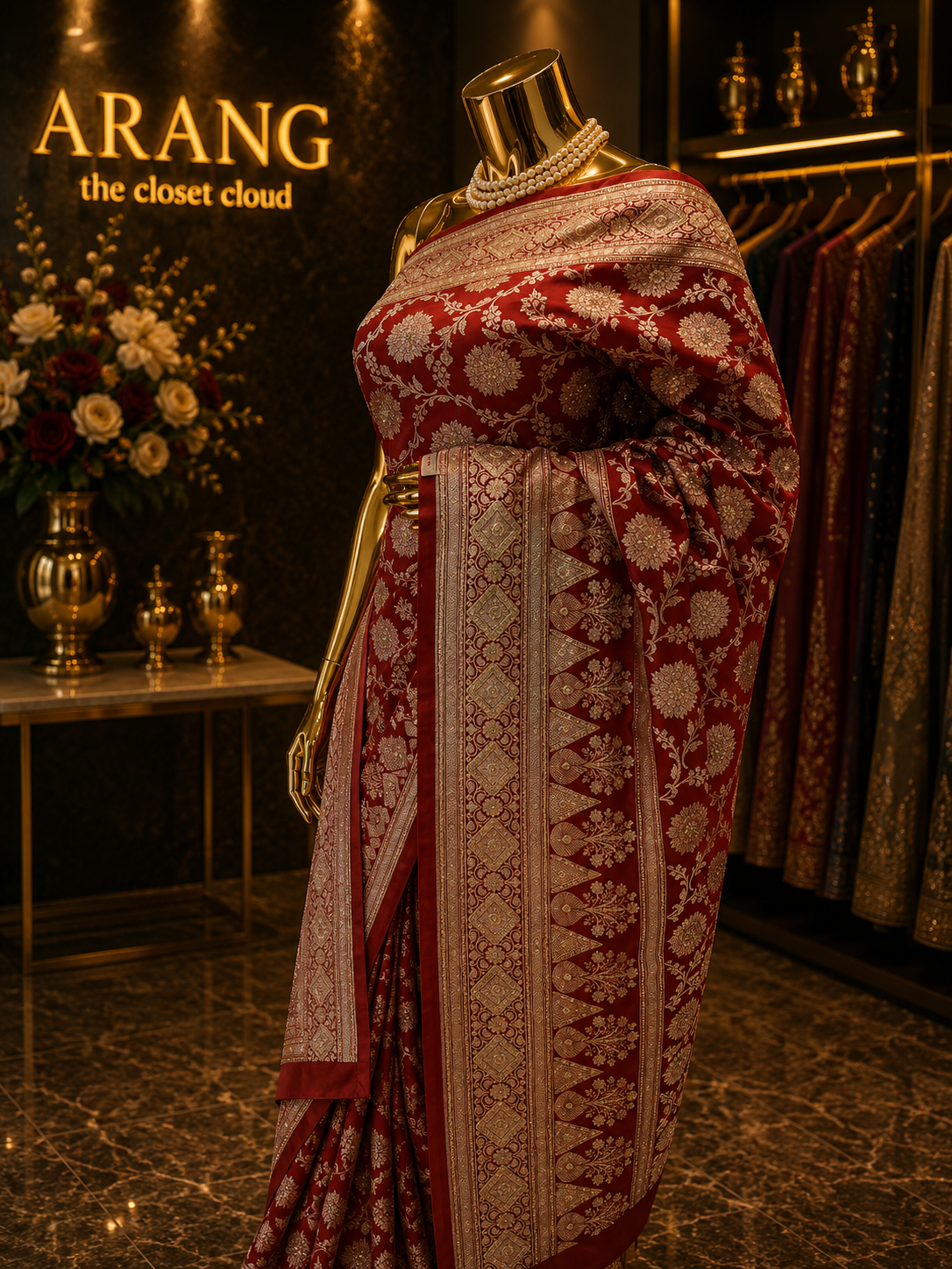 "The Maroon Splash" Premium Banarasi Silk Saree