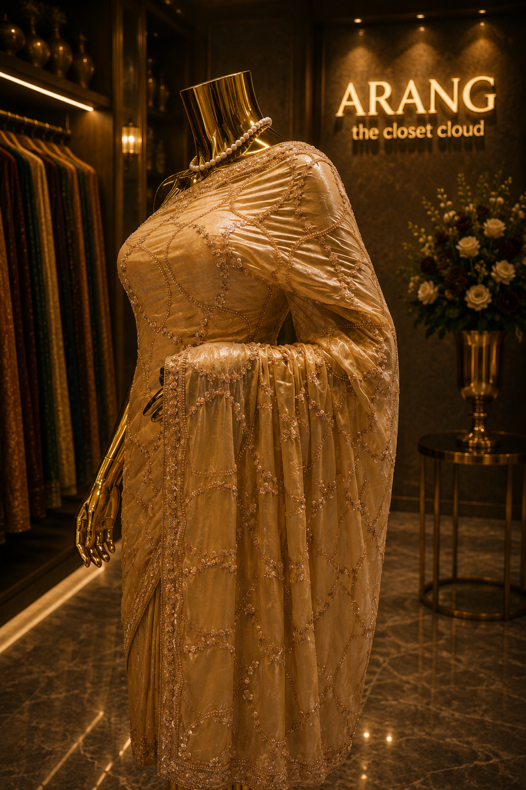 “The Champagne Gold” Premium Designer Saree