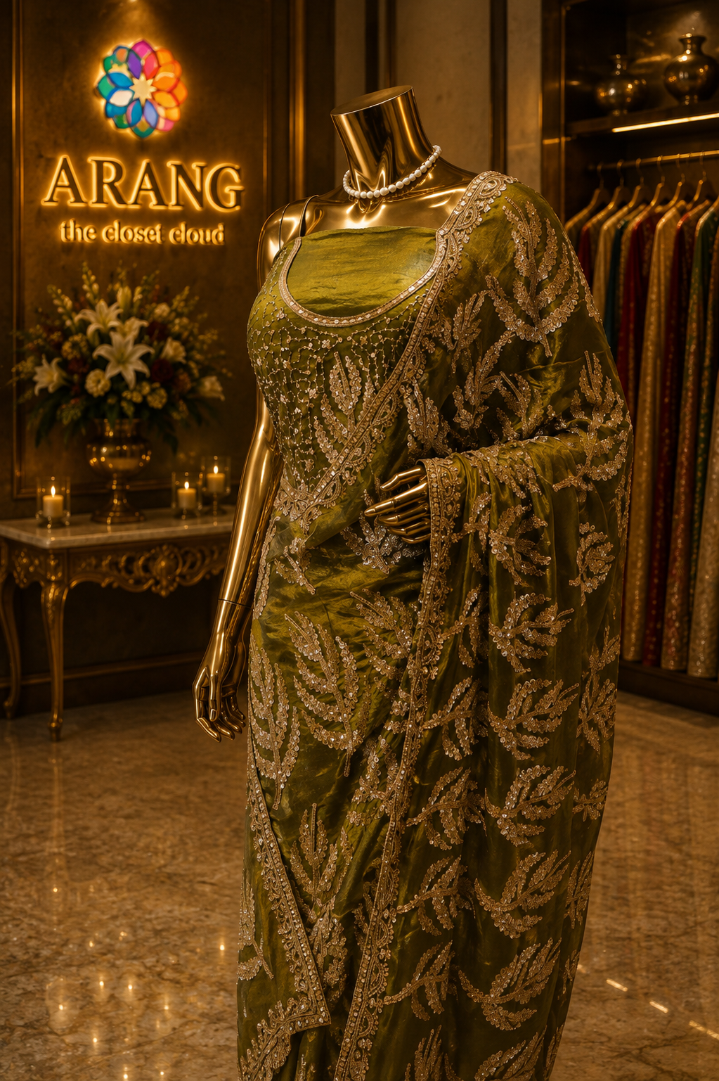 “The Luxurious Olive Green" Premium Designer Saree