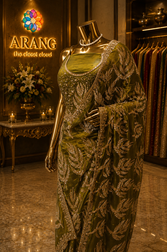 “The Luxurious Olive Green" Premium Designer Saree