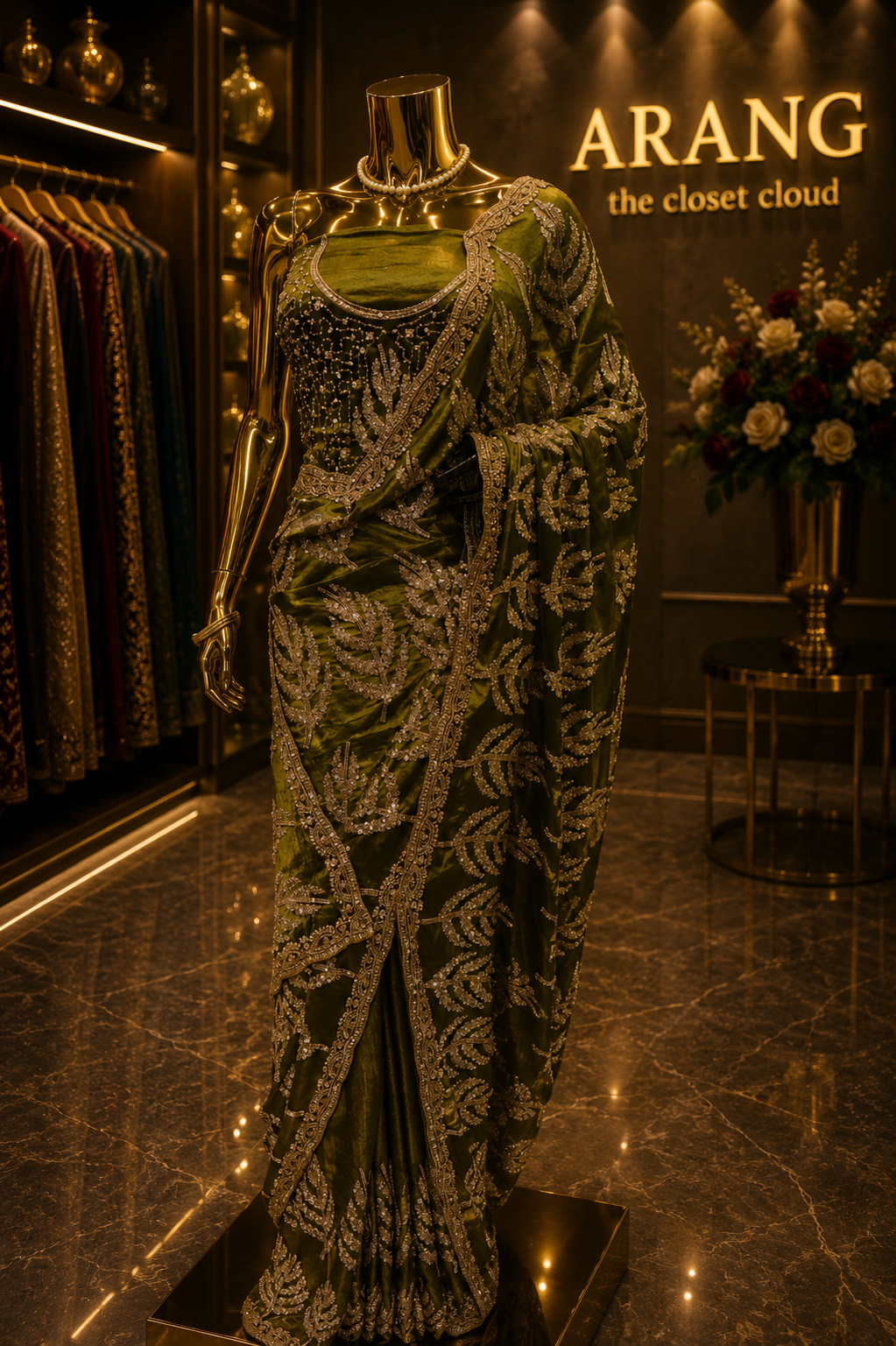“The Luxurious Olive Green" Premium Designer Saree