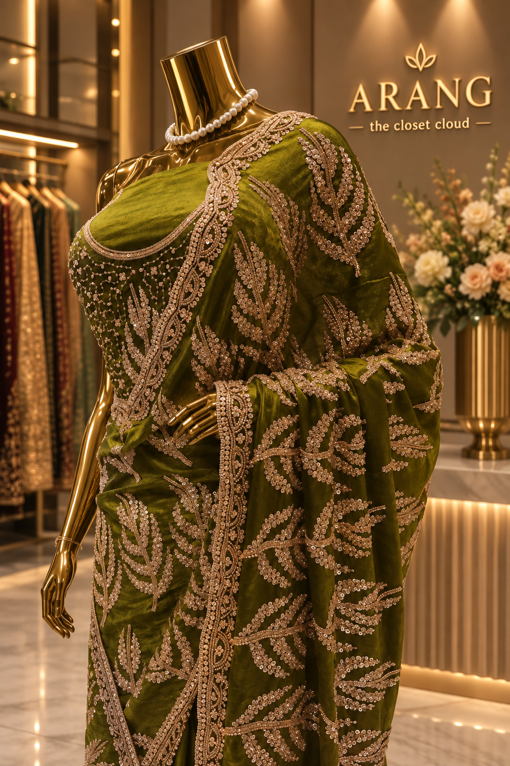 “The Luxurious Olive Green" Premium Designer Saree