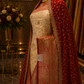 "The Pure Ivory & Crimson Red" Banarasi Silk Saree with Bridal Veil