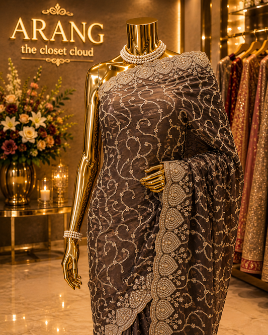 “The Metallic Charcoal” Premium Designer Saree