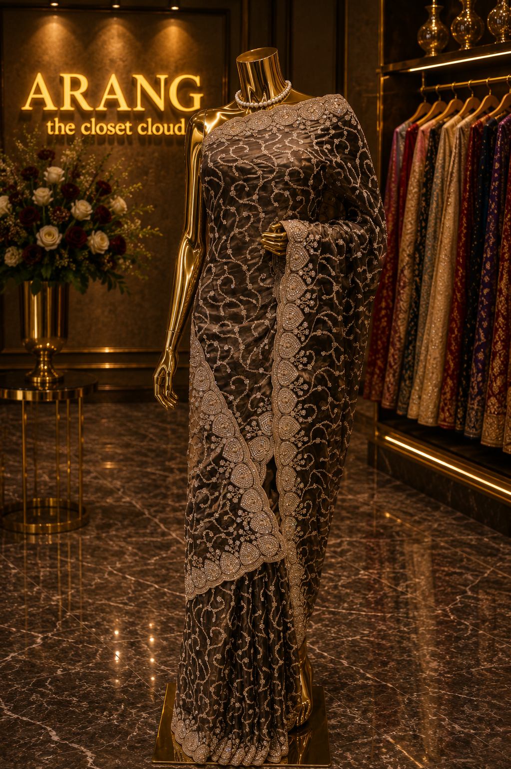 “The Metallic Charcoal” Premium Designer Saree