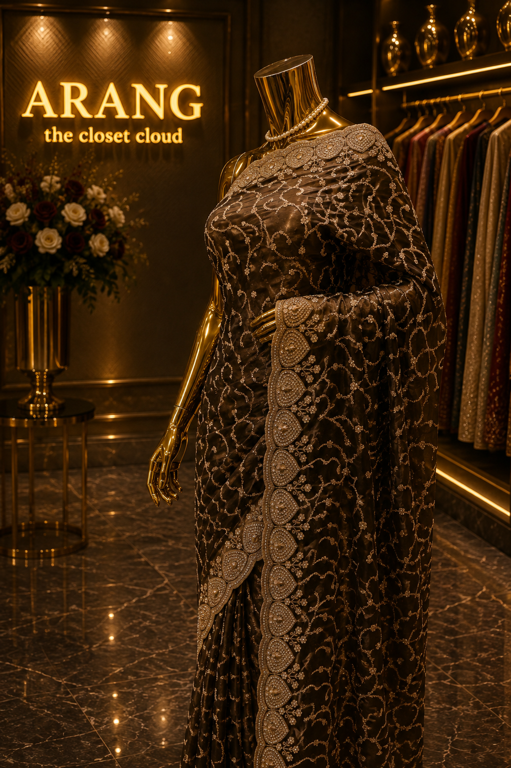 “The Metallic Charcoal” Premium Designer Saree