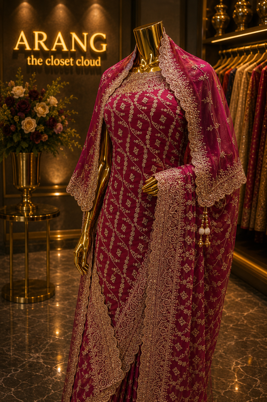 "The Dusty Magenta" Premium Designer Saree with Veil
