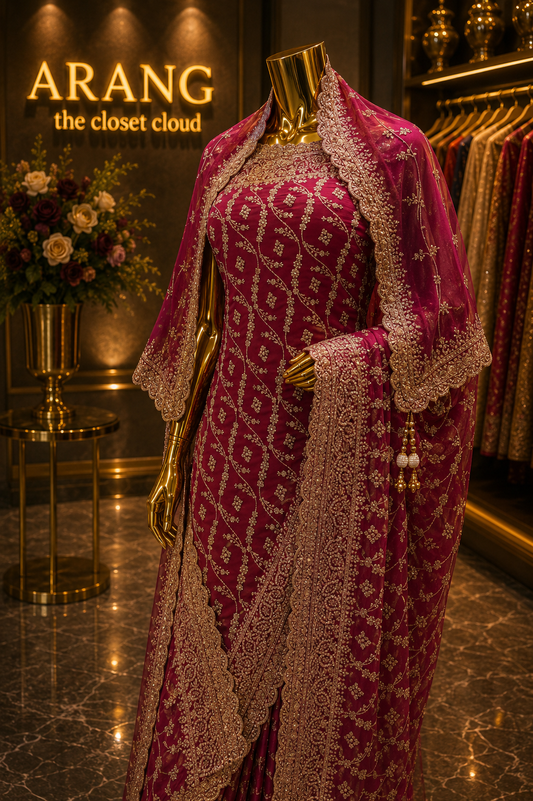 "The Dusty Magenta" Premium Designer Saree with Veil
