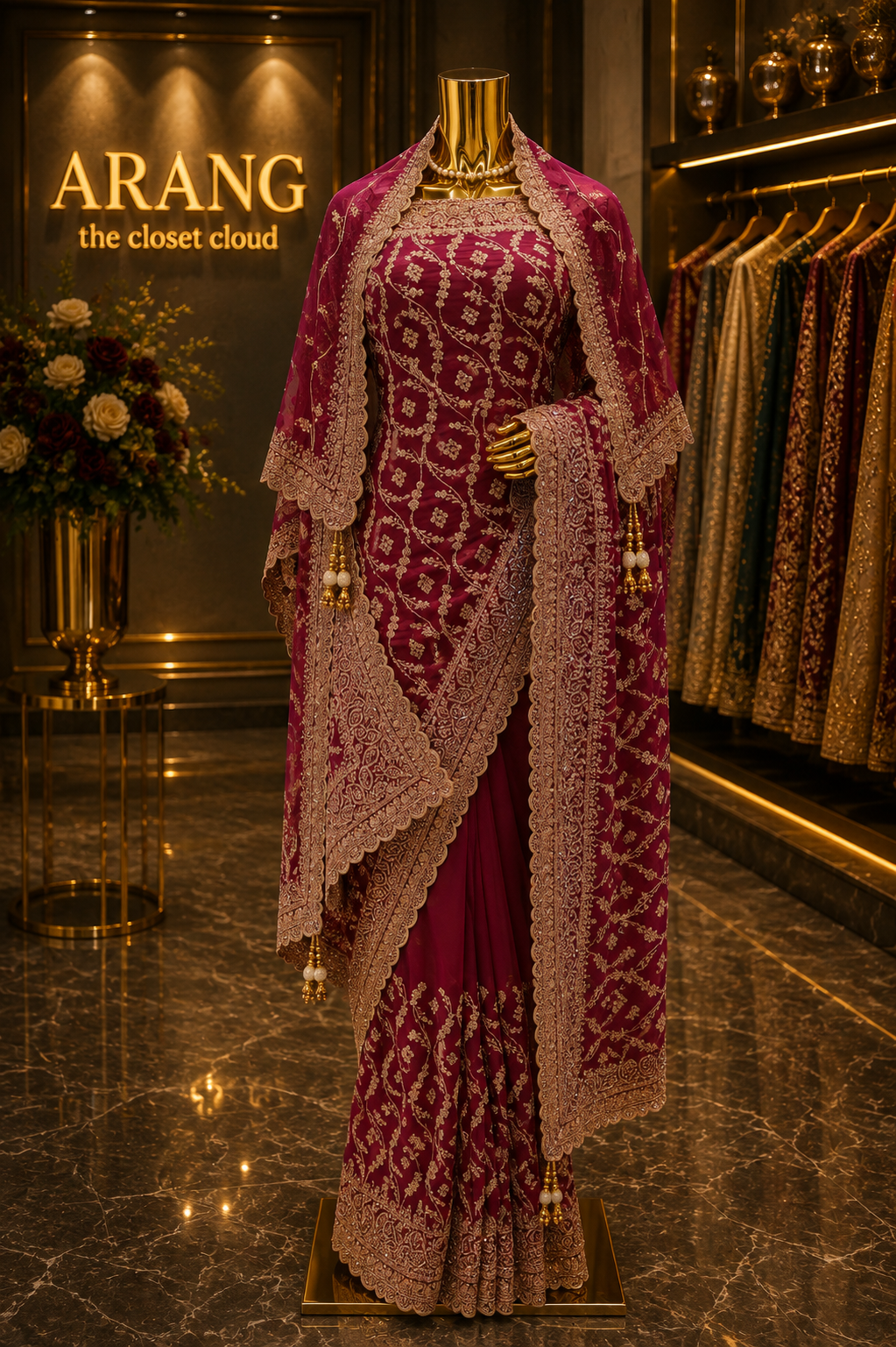 "The Dusty Magenta" Premium Designer Saree with Veil