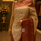 "The Pure Ivory & Crimson Red" Banarasi Silk Saree