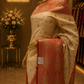 "The Pure Ivory & Crimson Red" Banarasi Silk Saree