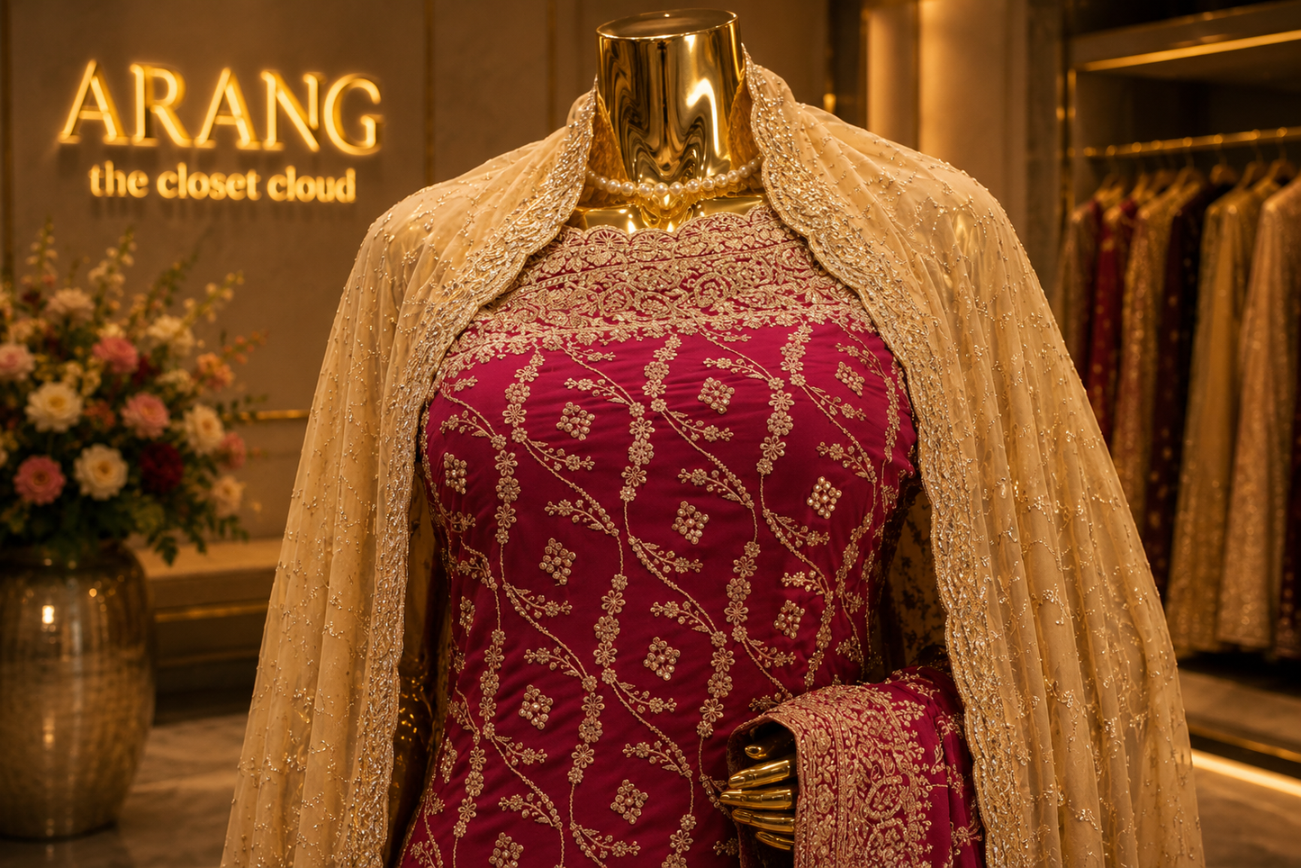 "The Dusty Magenta Duet" Designer Georgette Saree with Veil