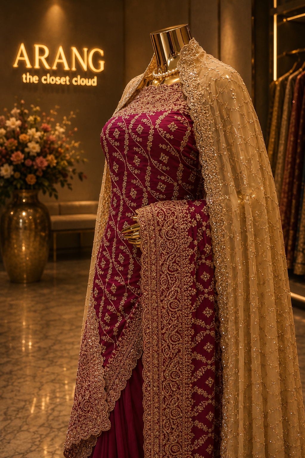 "The Dusty Magenta Duet" Designer Georgette Saree with Veil