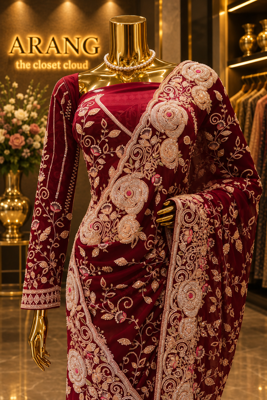 "The Crimson Maroon" Premium Designer Saree