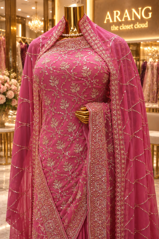 "The Valentine Pink" Premium Designer Saree with Veil