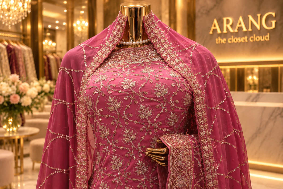 "The Valentine Pink" Premium Designer Saree with Veil