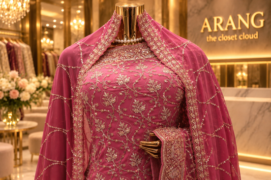 "The Valentine Pink" Premium Designer Saree with Veil