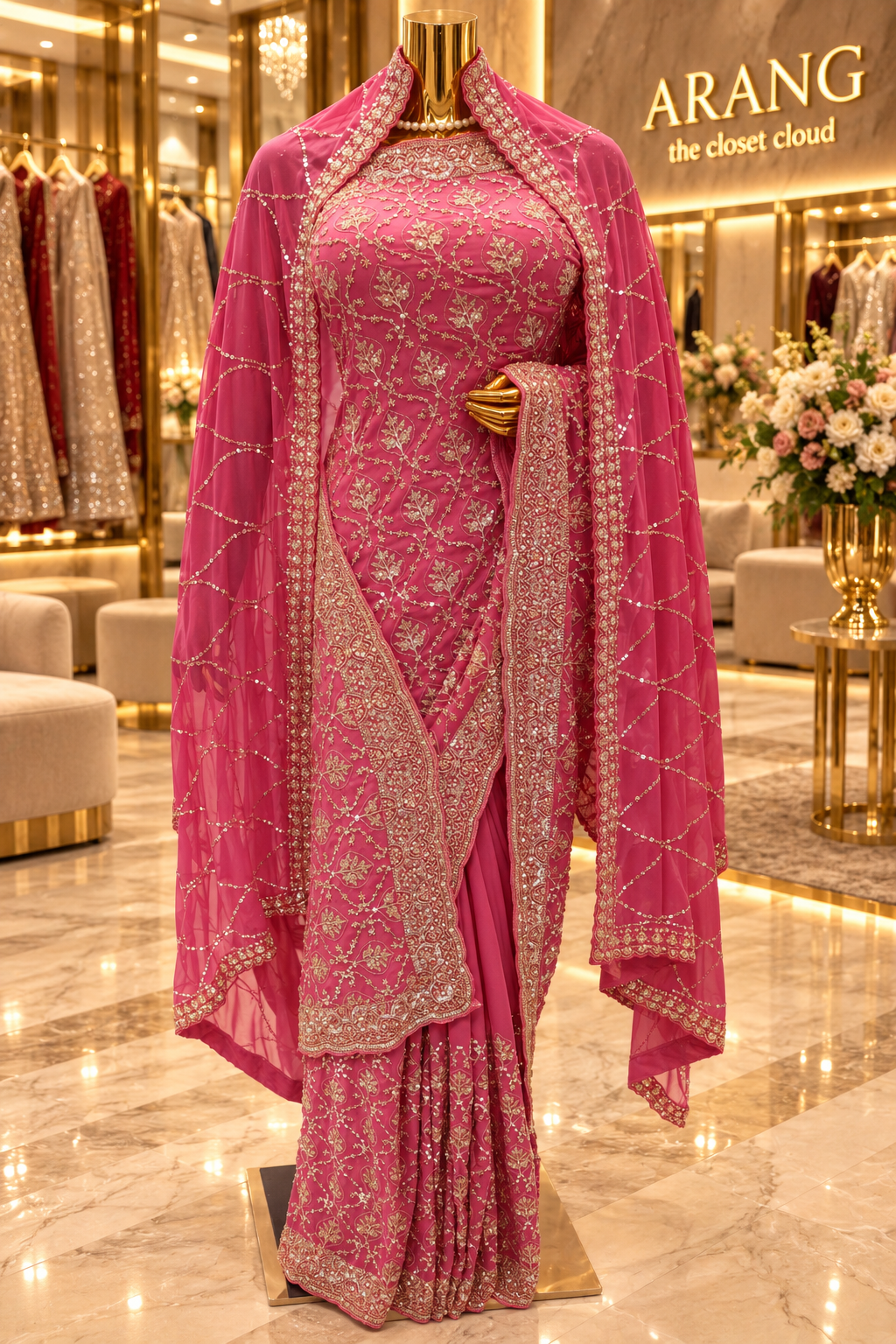 "The Valentine Pink" Premium Designer Saree with Veil