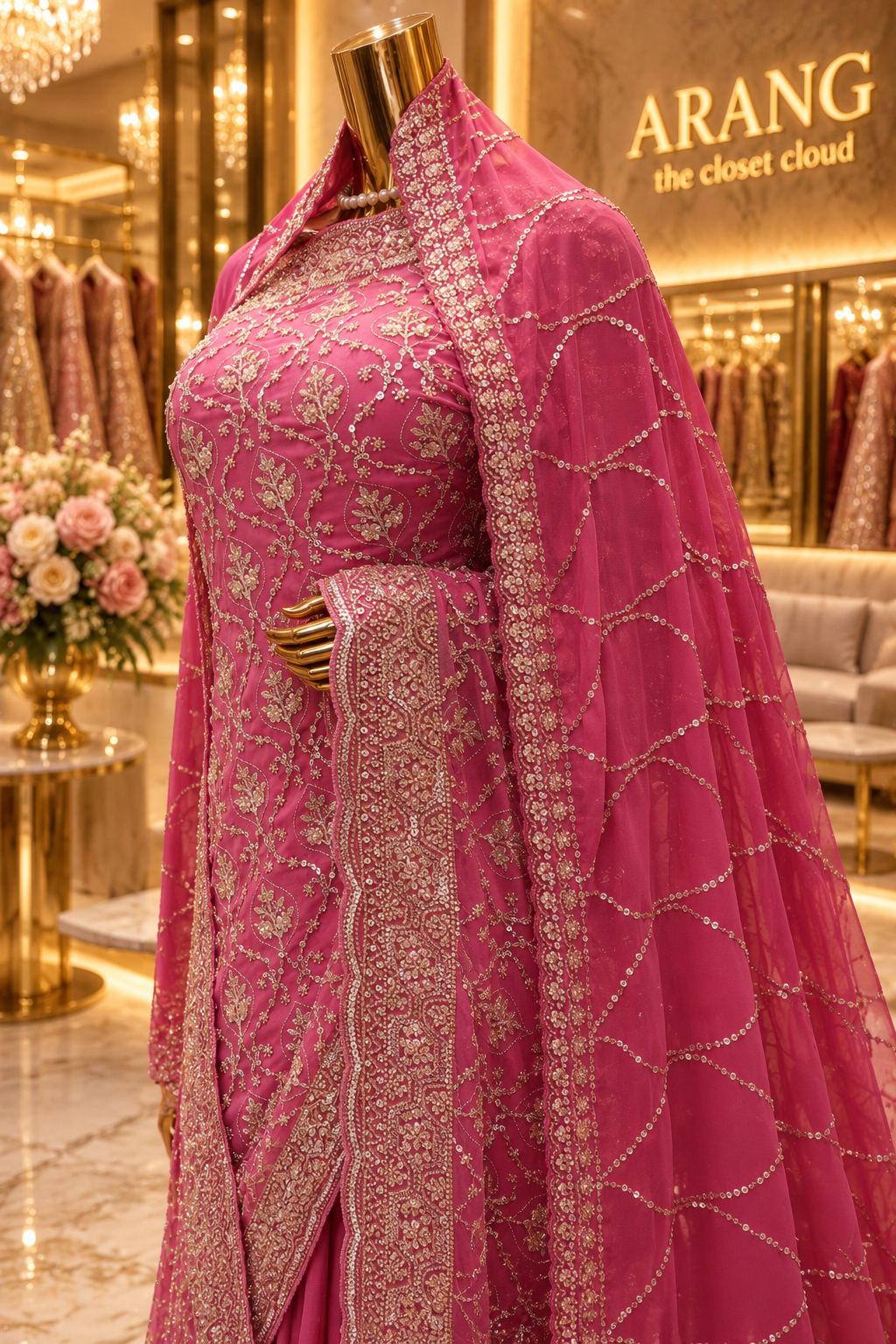 "The Valentine Pink" Premium Designer Saree with Veil