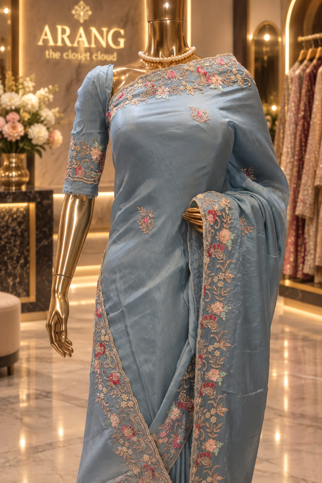 "The Dusty Blue" Premium Designer Saree