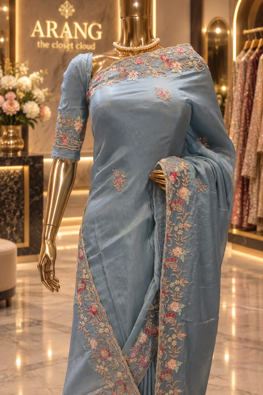 "The Dusty Blue" Premium Designer Saree