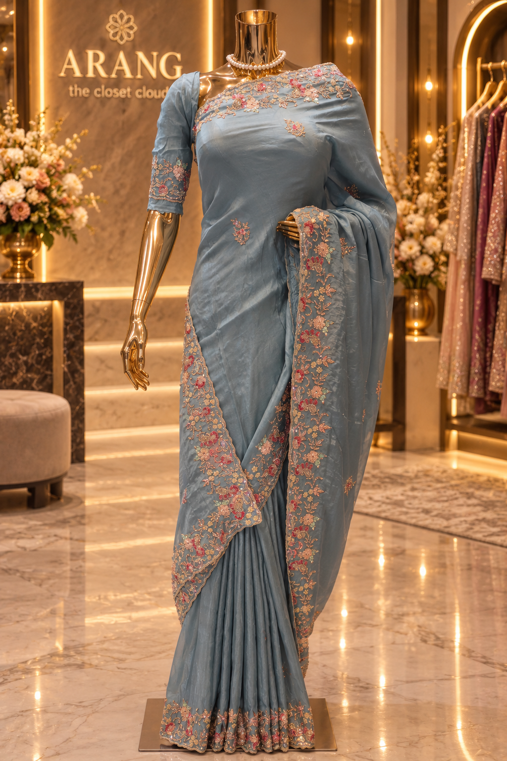 "The Dusty Blue" Premium Designer Saree