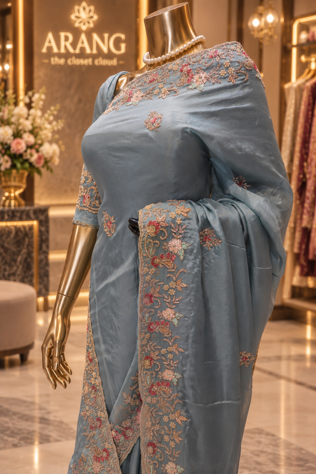 "The Dusty Blue" Premium Designer Saree