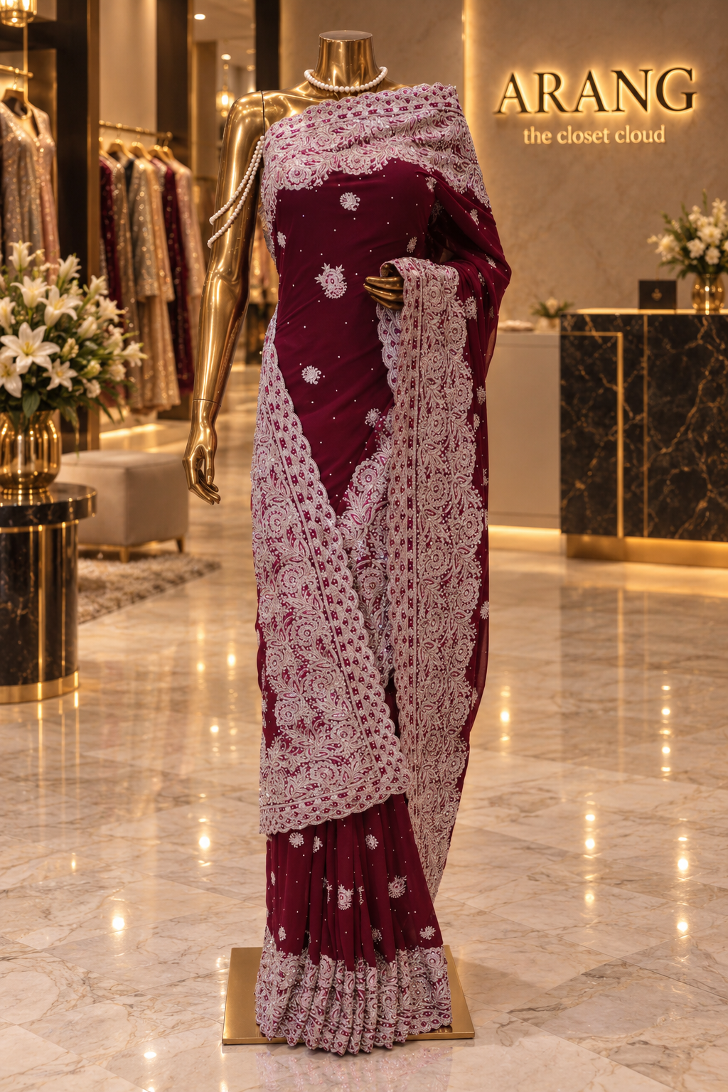 "The Burgundy" Premium Georgette Designer Saree