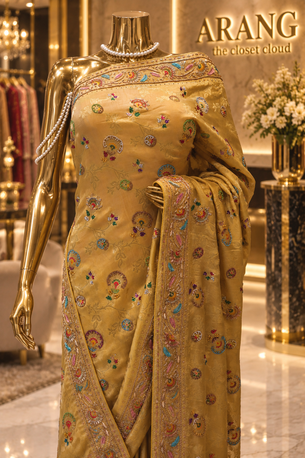 "The Mustard Gold" Premium Banarasi Handcrafted Saree
