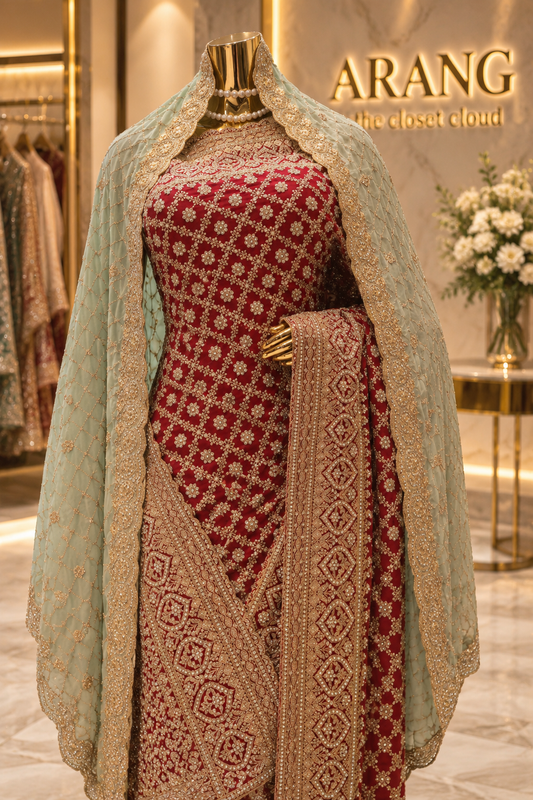 "The Royal Raspberry" Vol 2 Georgette Bridal Saree with Veil