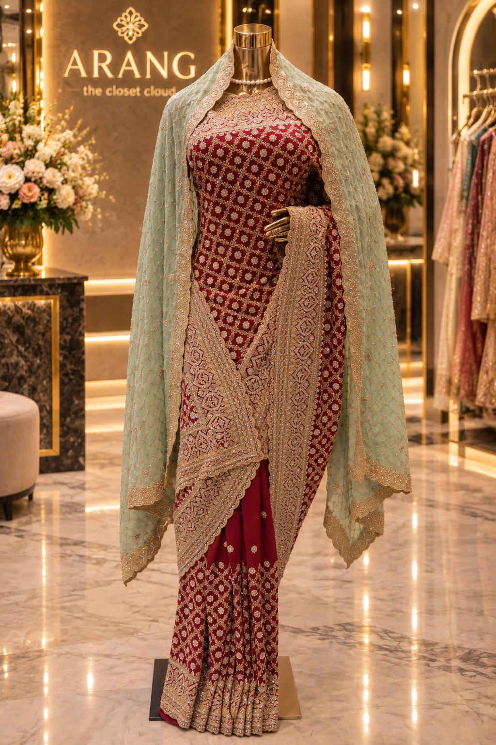 "The Royal Raspberry" Vol 2 Georgette Bridal Saree with Veil