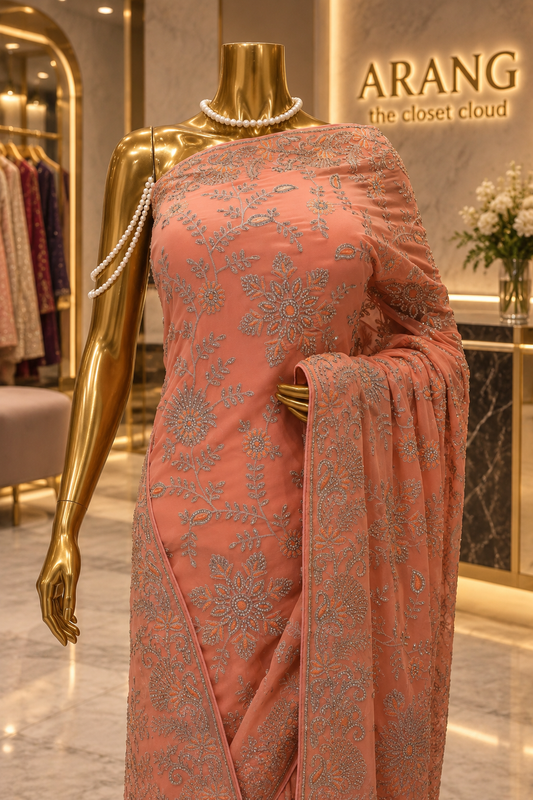 “The Elegant Peach” Premium Designer Saree