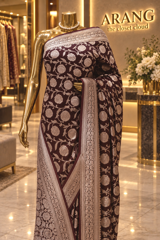 "The Deep Chocolate Brown" Premium Banarasi Chiffon Saree