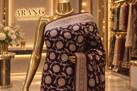 "The Deep Chocolate Brown" Premium Banarasi Chiffon Saree