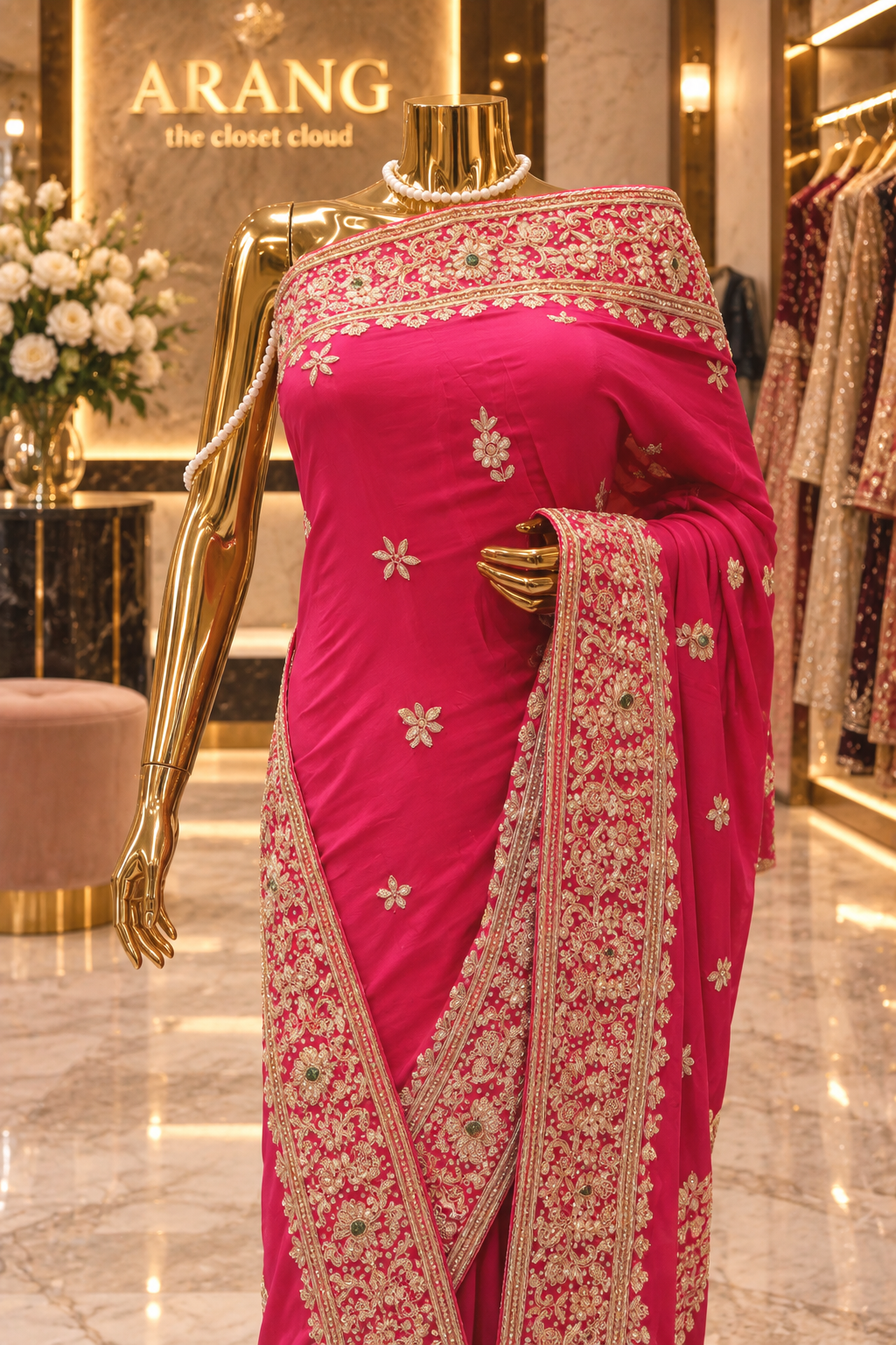 “The Fuchsia Pink" Premium Handcrafted Saree